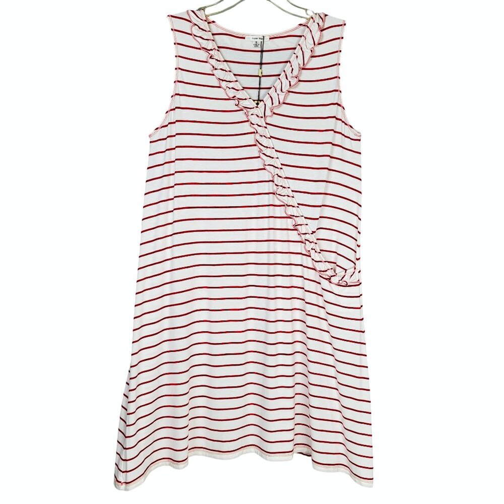 Sophie Max Womens NWT S A-Line Dress Sleeveless Casual Red White Striped V Neck